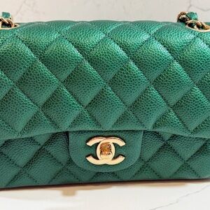 Chanel Green 18s Classic Flap Bag with Gold Hardware Emerald Green Caviar